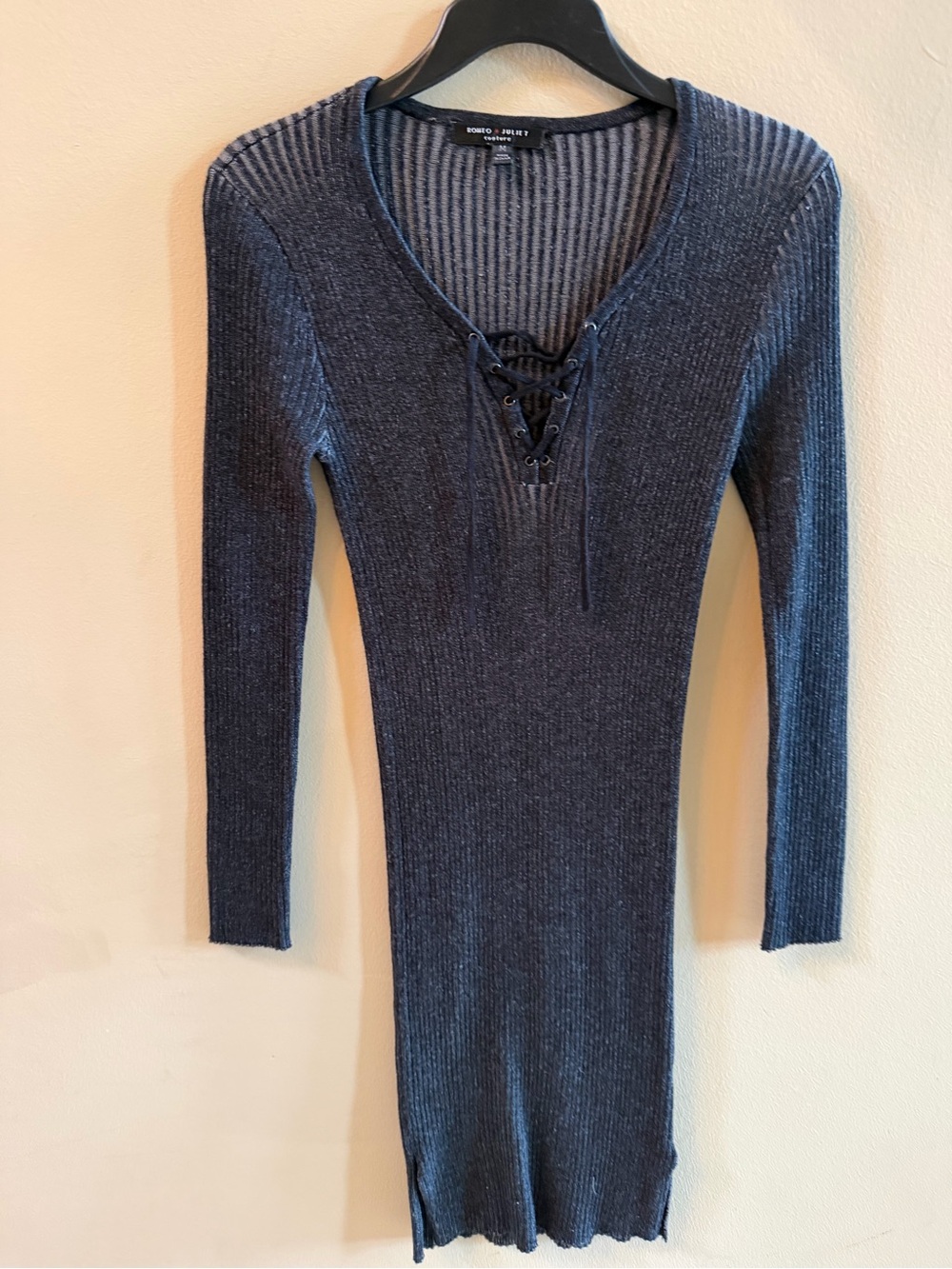 Romeo & Juliet Couture Slate Ribbed Lace-Up Long Sleeve Dress